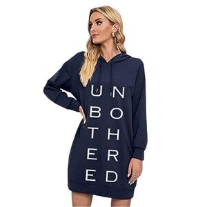 Lightweight Hoodie Mini Dress “UNBOTHERED” Blue Dark Gothic Minimalist Si…